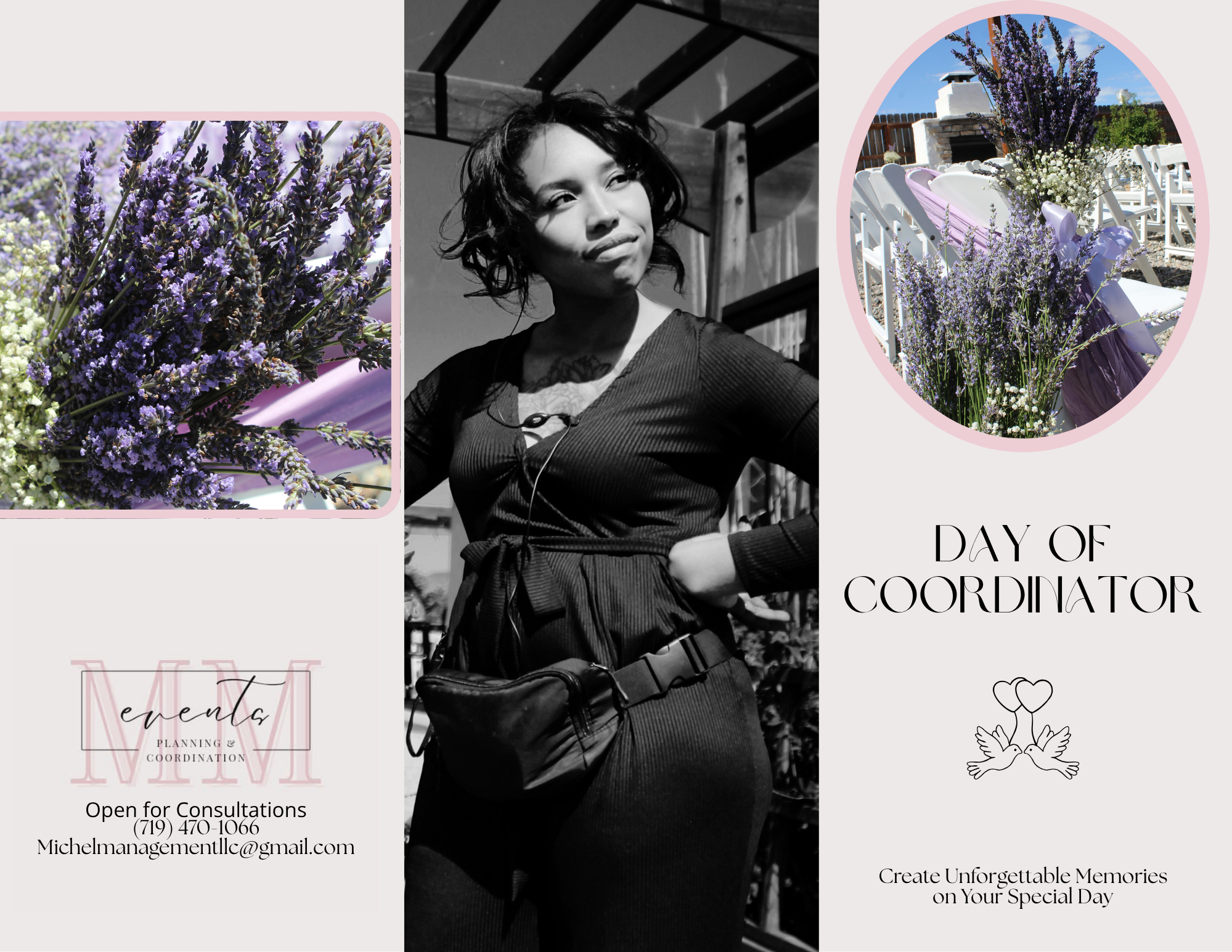 MM Events day-of coordination — lavender florals, venue setup, and event styling