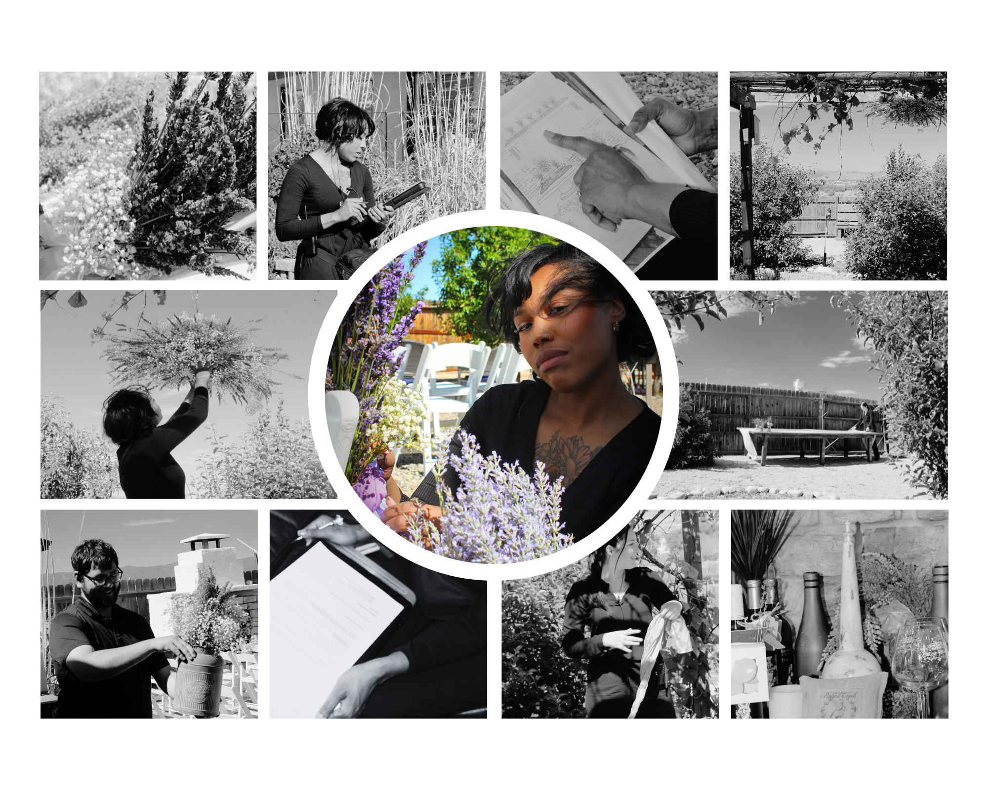MM Events behind-the-scenes collage — coordination, florals, and event day moments